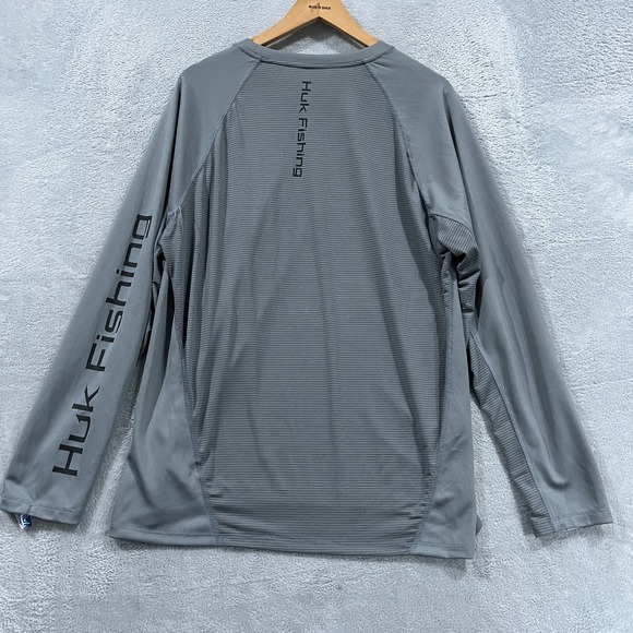 Huk Shirt Mens Large Gray Long Sleeve Performance Fishing Lightweight Mesh - Picture 2 of 9